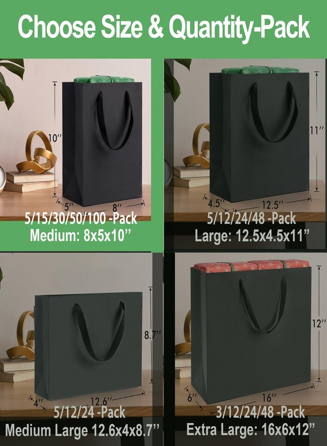 MOXARYSU Black Gift Bags With Handles: 8x5x10 Inch 5pcs Black Paper Bags Medium Bulk For Party Shopping Birthday Wedding (M-5) - Image 2